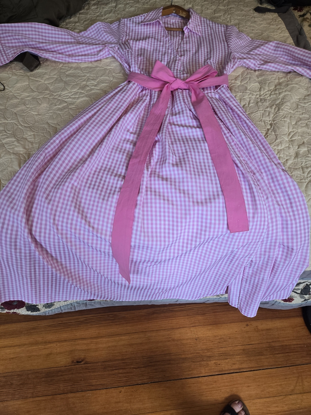 Source Unknown Pink Gingham Maxi Dress with Bright Pink Sash